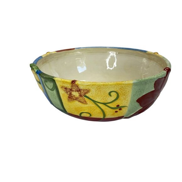 Corsica Hand-Painted Holiday Serving Bowl With Christmas Tree & Festive Design - Picture 4 of 9